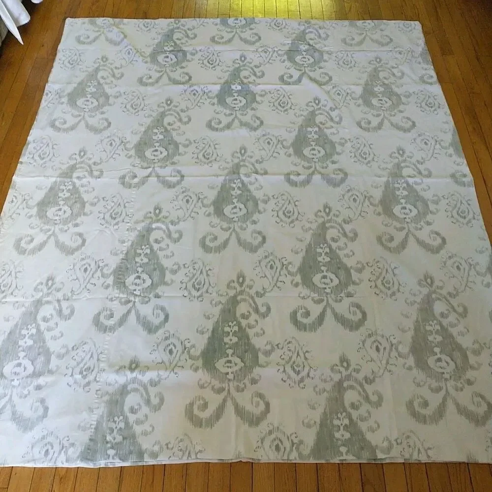 Pottery Barn Twin Duvet Cover Linen Cotton Blend Ikat Pattern White Green